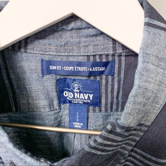 Old Navy Blue Stripe Chambray Shirt, L - Picture 3 of 4